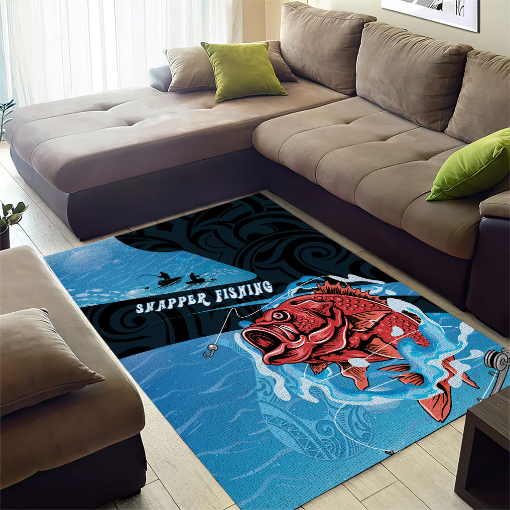 Snapper Fishing New Zealand Area Rug Tamure Fish Hook Maori Pattern