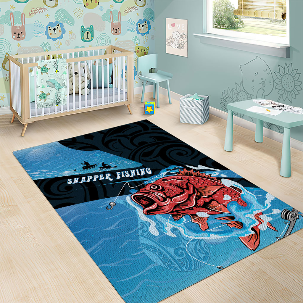 Snapper Fishing New Zealand Area Rug Tamure Fish Hook Maori Pattern