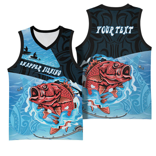 Personalised Snapper Fishing New Zealand Basketball Jersey Tamure Fish Hook Maori Pattern