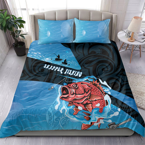 Snapper Fishing New Zealand Bedding Set Tamure Fish Hook Maori Pattern