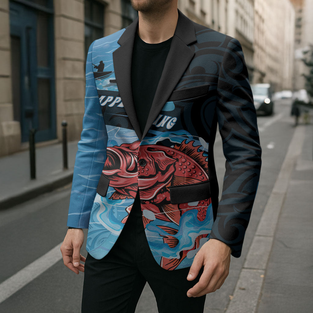 Personalised Snapper Fishing New Zealand Blazer Tamure Fish Hook Maori Pattern