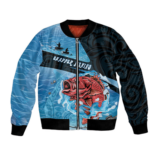 Personalised Snapper Fishing New Zealand Bomber Jacket Tamure Fish Hook Maori Pattern