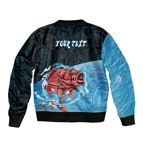 Personalised Snapper Fishing New Zealand Bomber Jacket Tamure Fish Hook Maori Pattern