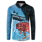 Personalised Snapper Fishing New Zealand Button Sweatshirt Tamure Fish Hook Maori Pattern