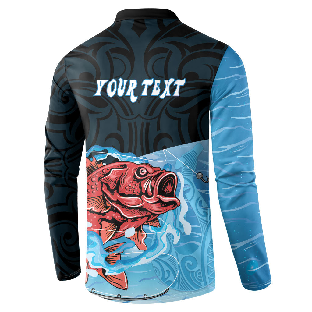 Personalised Snapper Fishing New Zealand Button Sweatshirt Tamure Fish Hook Maori Pattern