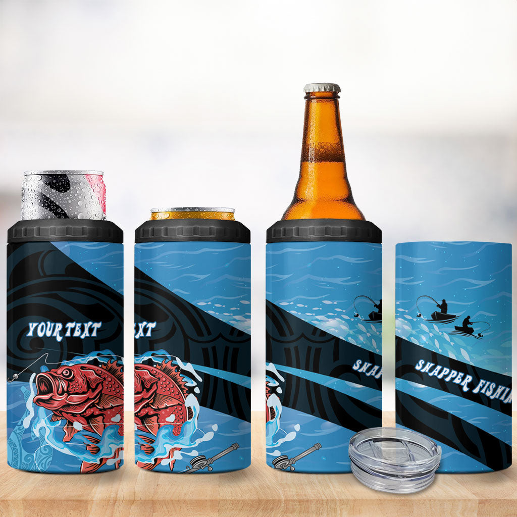 Personalised Snapper Fishing New Zealand 4 in 1 Can Cooler Tumbler Tamure Fish Hook Maori Pattern