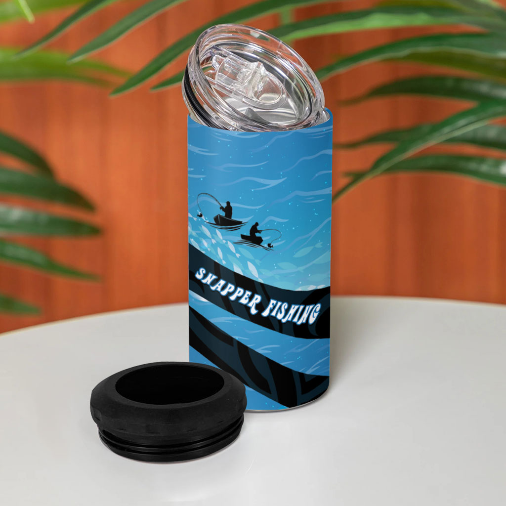 Personalised Snapper Fishing New Zealand 4 in 1 Can Cooler Tumbler Tamure Fish Hook Maori Pattern