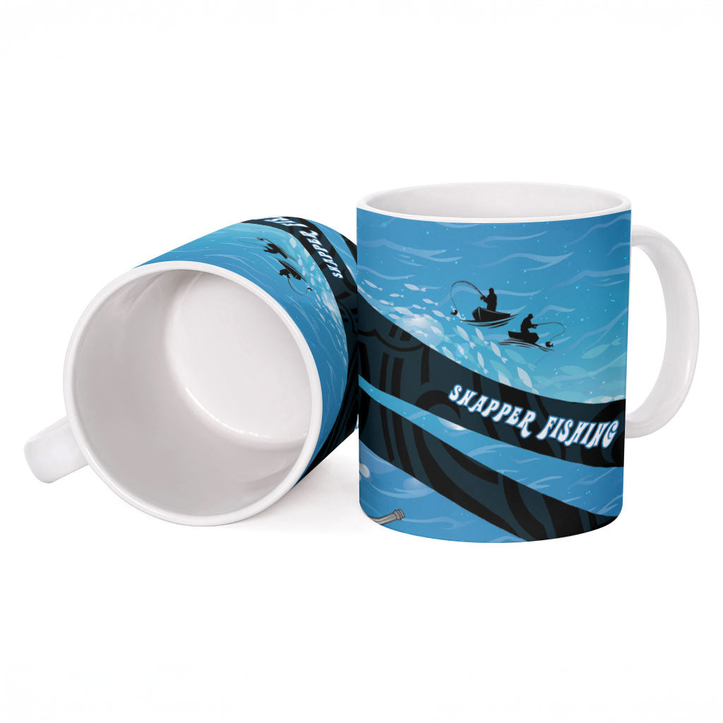 Personalised Snapper Fishing New Zealand Ceramic Mug Tamure Fish Hook Maori Pattern