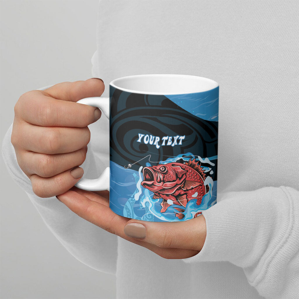 Personalised Snapper Fishing New Zealand Ceramic Mug Tamure Fish Hook Maori Pattern