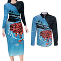 Personalised Snapper Fishing New Zealand Couples Matching Long Sleeve Bodycon Dress and Long Sleeve Button Shirt Tamure Fish Hook Maori Pattern
