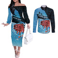 Personalised Snapper Fishing New Zealand Couples Matching Off The Shoulder Long Sleeve Dress and Long Sleeve Button Shirt Tamure Fish Hook Maori Pattern