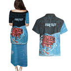 Personalised Snapper Fishing New Zealand Couples Matching Puletasi and Hawaiian Shirt Tamure Fish Hook Maori Pattern