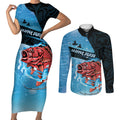 Personalised Snapper Fishing New Zealand Couples Matching Short Sleeve Bodycon Dress and Long Sleeve Button Shirt Tamure Fish Hook Maori Pattern