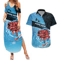 Personalised Snapper Fishing New Zealand Couples Matching Summer Maxi Dress and Hawaiian Shirt Tamure Fish Hook Maori Pattern