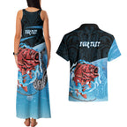 Personalised Snapper Fishing New Zealand Couples Matching Tank Maxi Dress and Hawaiian Shirt Tamure Fish Hook Maori Pattern