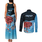 Personalised Snapper Fishing New Zealand Couples Matching Tank Maxi Dress and Long Sleeve Button Shirt Tamure Fish Hook Maori Pattern