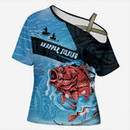 Personalised Snapper Fishing New Zealand Cross Shoulder Shirt Tamure Fish Hook Maori Pattern