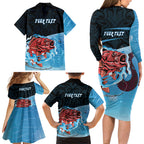 Personalised Snapper Fishing New Zealand Family Matching Long Sleeve Bodycon Dress and Hawaiian Shirt Tamure Fish Hook Maori Pattern