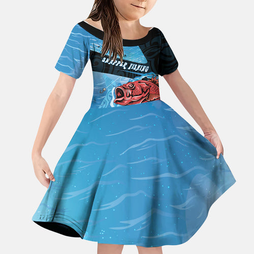Personalised Snapper Fishing New Zealand Family Matching Mermaid Dress and Hawaiian Shirt Tamure Fish Hook Maori Pattern