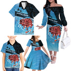 Personalised Snapper Fishing New Zealand Family Matching Off The Shoulder Long Sleeve Dress and Hawaiian Shirt Tamure Fish Hook Maori Pattern