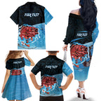 Personalised Snapper Fishing New Zealand Family Matching Off The Shoulder Long Sleeve Dress and Hawaiian Shirt Tamure Fish Hook Maori Pattern