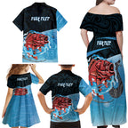 Personalised Snapper Fishing New Zealand Family Matching Off Shoulder Maxi Dress and Hawaiian Shirt Tamure Fish Hook Maori Pattern