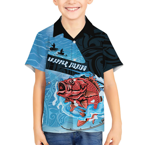 Personalised Snapper Fishing New Zealand Family Matching Off Shoulder Short Dress and Hawaiian Shirt Tamure Fish Hook Maori Pattern