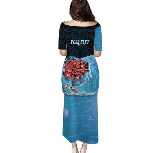 Personalised Snapper Fishing New Zealand Family Matching Puletasi and Hawaiian Shirt Tamure Fish Hook Maori Pattern