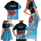 Personalised Snapper Fishing New Zealand Family Matching Short Sleeve Bodycon Dress and Hawaiian Shirt Tamure Fish Hook Maori Pattern