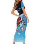 Personalised Snapper Fishing New Zealand Family Matching Short Sleeve Bodycon Dress and Hawaiian Shirt Tamure Fish Hook Maori Pattern