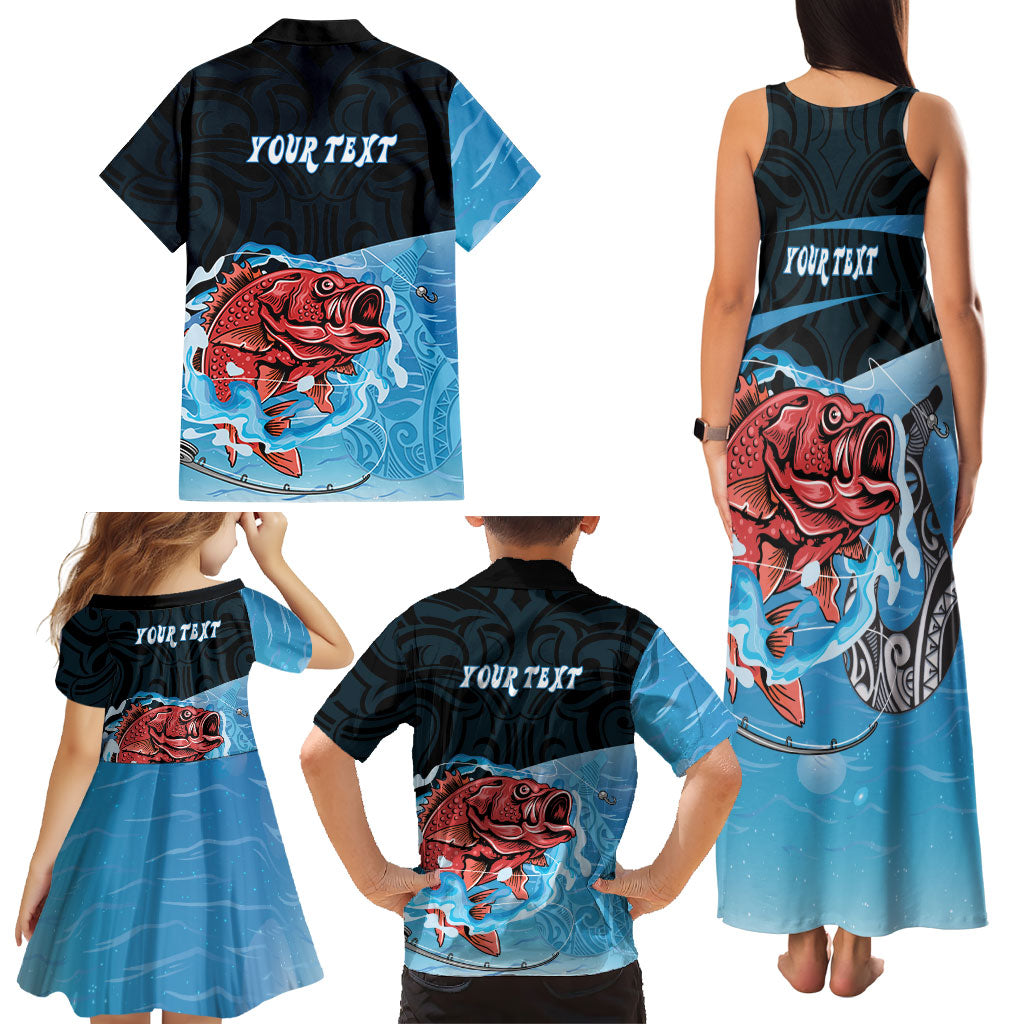 Personalised Snapper Fishing New Zealand Family Matching Tank Maxi Dress and Hawaiian Shirt Tamure Fish Hook Maori Pattern