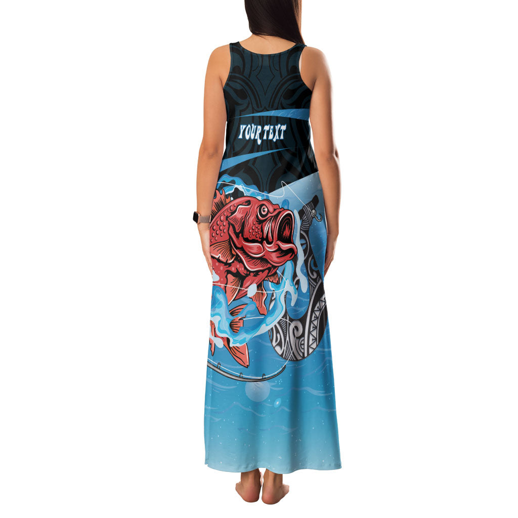 Personalised Snapper Fishing New Zealand Family Matching Tank Maxi Dress and Hawaiian Shirt Tamure Fish Hook Maori Pattern