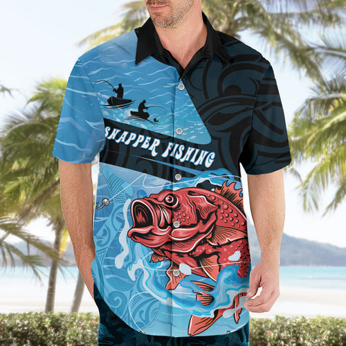 Personalised Snapper Fishing New Zealand Hawaiian Shirt Tamure Fish Hook Maori Pattern