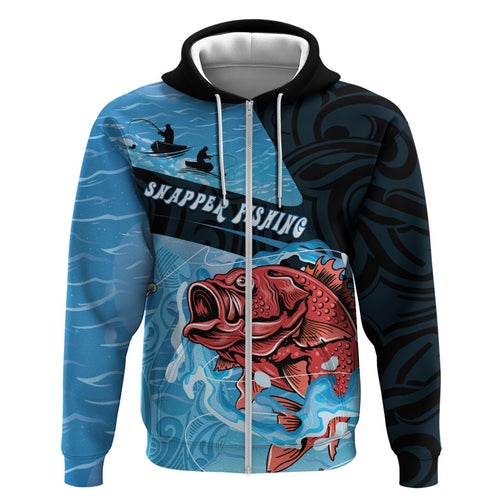 Personalised Snapper Fishing New Zealand Hoodie Tamure Fish Hook Maori Pattern