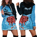 Personalised Snapper Fishing New Zealand Hoodie Dress Tamure Fish Hook Maori Pattern