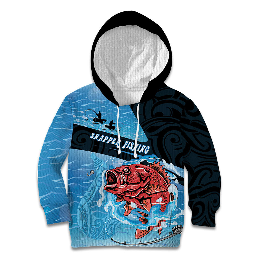 Personalised Snapper Fishing New Zealand Kid Hoodie Tamure Fish Hook Maori Pattern