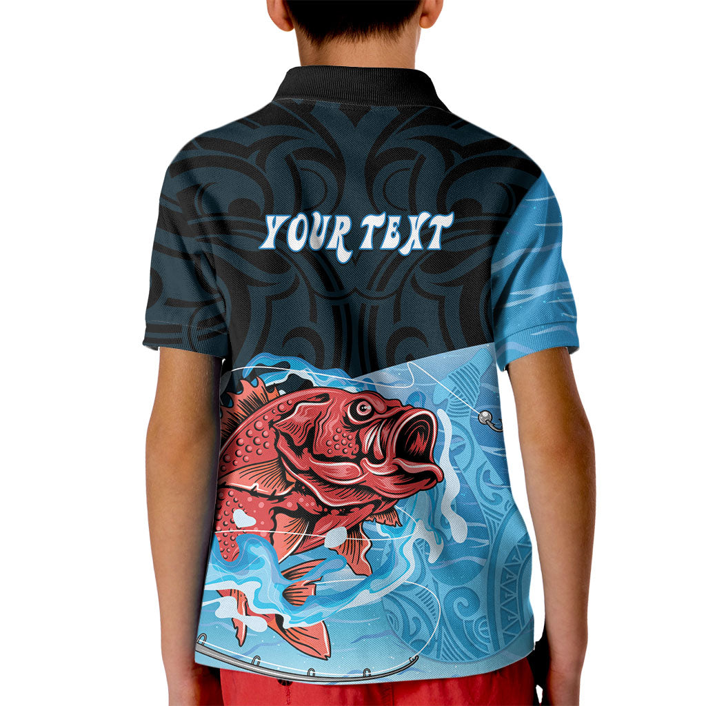 Personalised Snapper Fishing New Zealand Kid Polo Shirt Tamure Fish Hook Maori Pattern