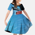 Personalised Snapper Fishing New Zealand Kid Short Sleeve Dress Tamure Fish Hook Maori Pattern