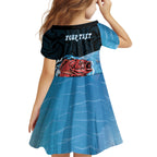 Personalised Snapper Fishing New Zealand Kid Short Sleeve Dress Tamure Fish Hook Maori Pattern