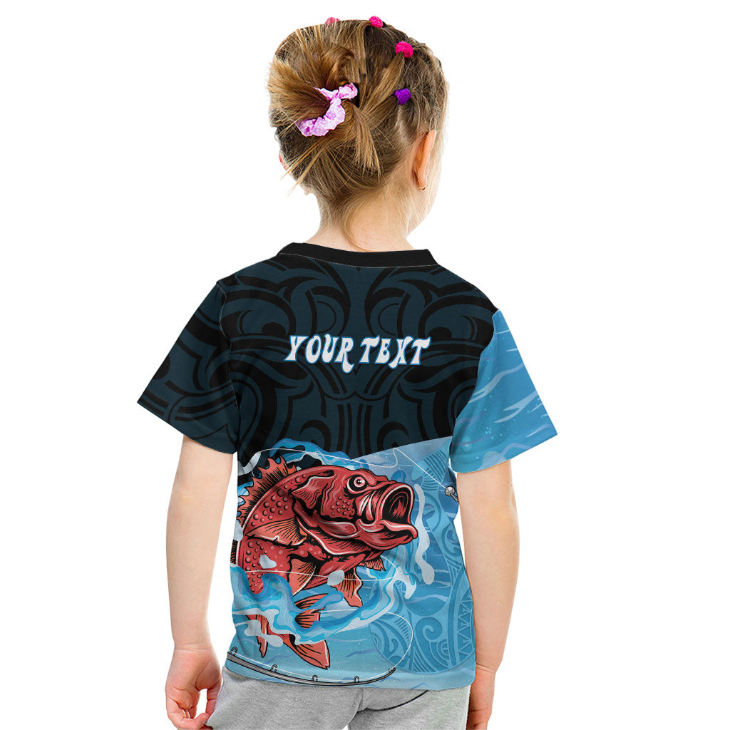 Personalised Snapper Fishing New Zealand Kid T Shirt Tamure Fish Hook Maori Pattern