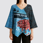 Personalised Snapper Fishing New Zealand Kimono Sleeve Blouse Tamure Fish Hook Maori Pattern
