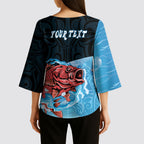 Personalised Snapper Fishing New Zealand Kimono Sleeve Blouse Tamure Fish Hook Maori Pattern