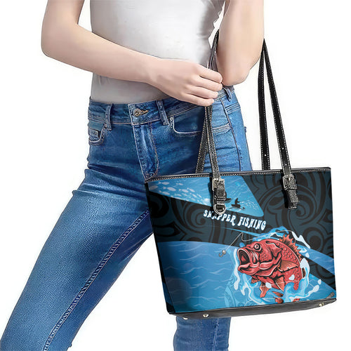 Snapper Fishing New Zealand Leather Tote Bag Tamure Fish Hook Maori Pattern