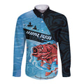Personalised Snapper Fishing New Zealand Long Sleeve Button Shirt Tamure Fish Hook Maori Pattern