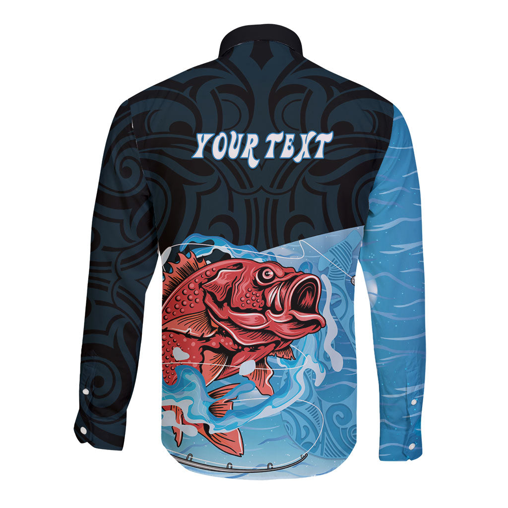 Personalised Snapper Fishing New Zealand Long Sleeve Button Shirt Tamure Fish Hook Maori Pattern