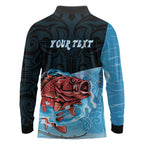 Personalised Snapper Fishing New Zealand Long Sleeve Polo Shirt Tamure Fish Hook Maori Pattern