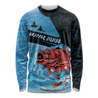 Personalised Snapper Fishing New Zealand Long Sleeve Shirt Tamure Fish Hook Maori Pattern