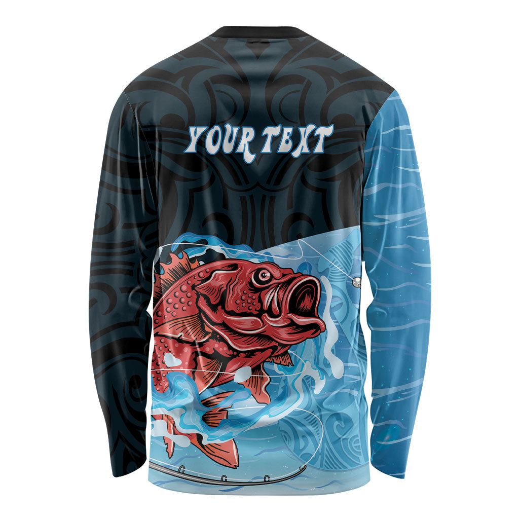 Personalised Snapper Fishing New Zealand Long Sleeve Shirt Tamure Fish Hook Maori Pattern