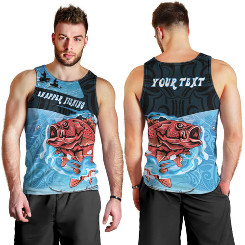 Personalised Snapper Fishing New Zealand Men Tank Top Tamure Fish Hook Maori Pattern