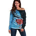 Personalised Snapper Fishing New Zealand Off Shoulder Sweater Tamure Fish Hook Maori Pattern